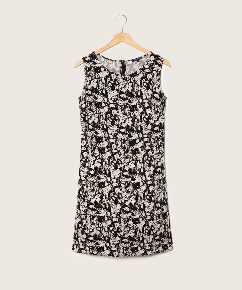 Vestido Estampado, Manga Sisa Con Cuello Redondo Y Corte En Cintura