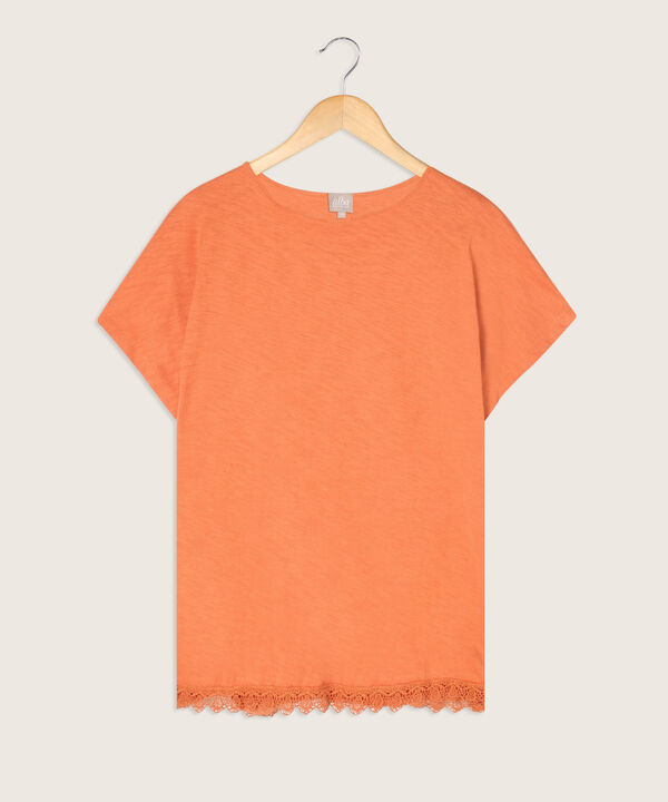 Camiseta Manga Corta Con Encaje En Ruedo