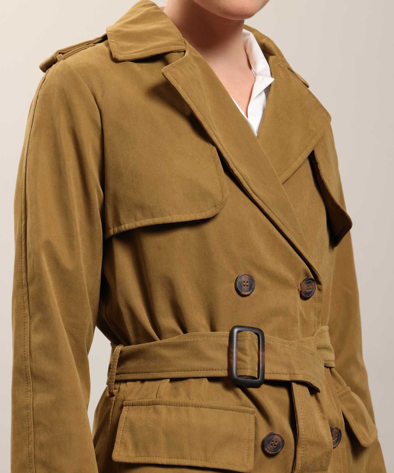 Chaqueta Trench Unicolor Con Cinturon 