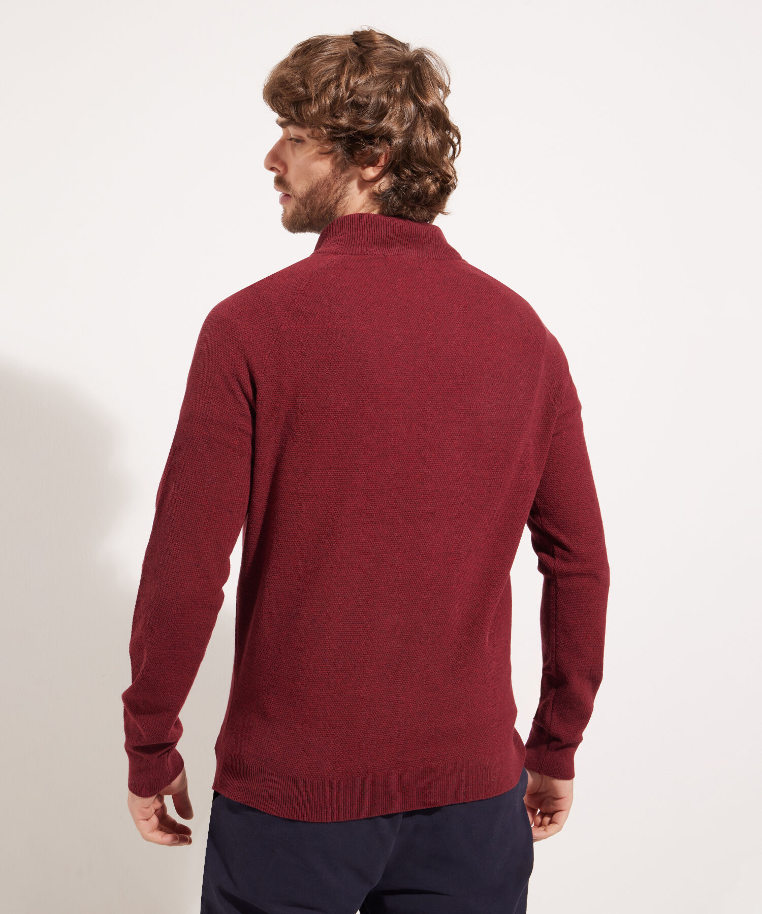 Saco Media Cremallera Unicolor Con Textura