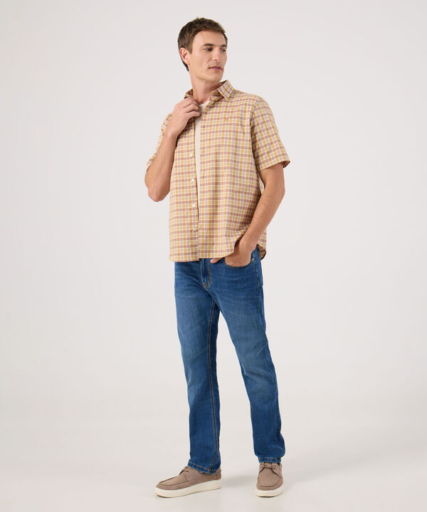 Camisa Manga Corta Cuadros Estampados Con Bolsillo image number null