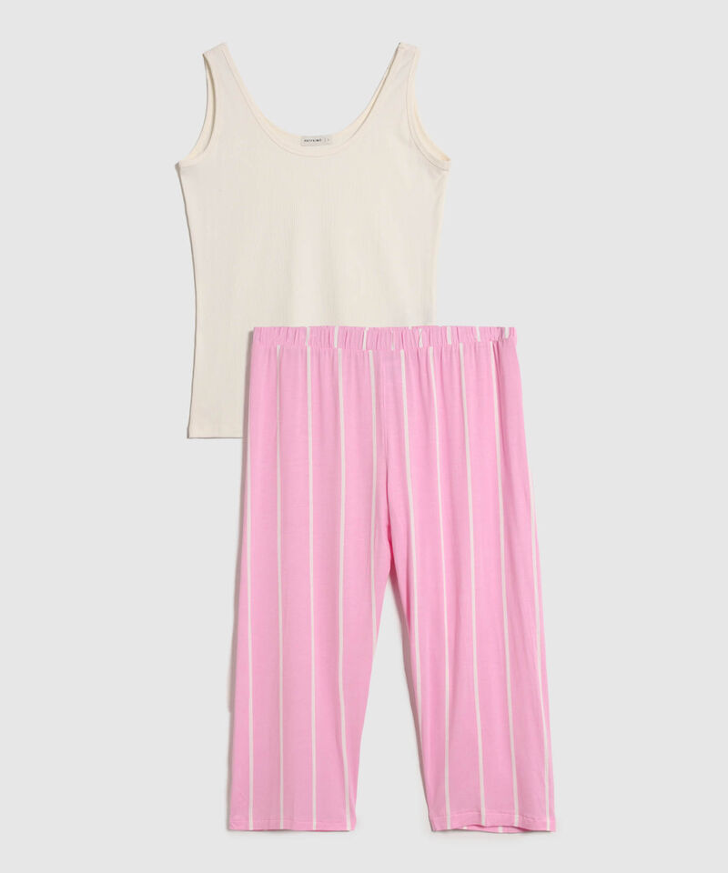 Conjunto De Pijama A Rayas Sin Mangas 