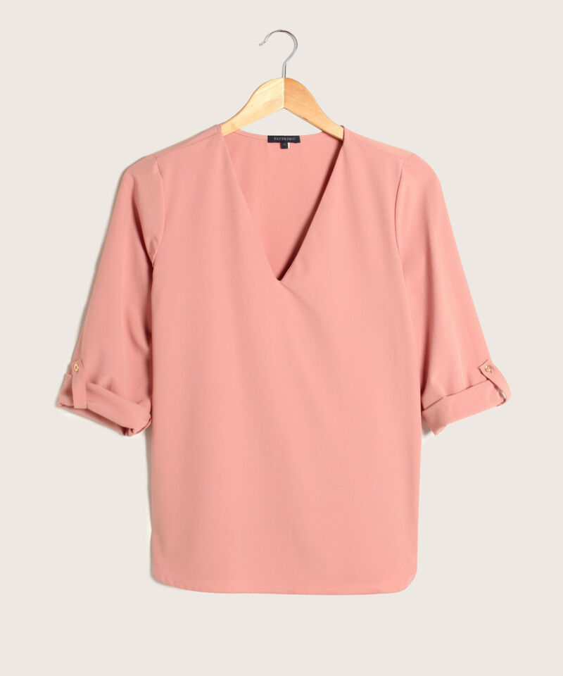 Blusa Unicolor Manga 3/4 Con Cuello En V, Charretera Para Graduar