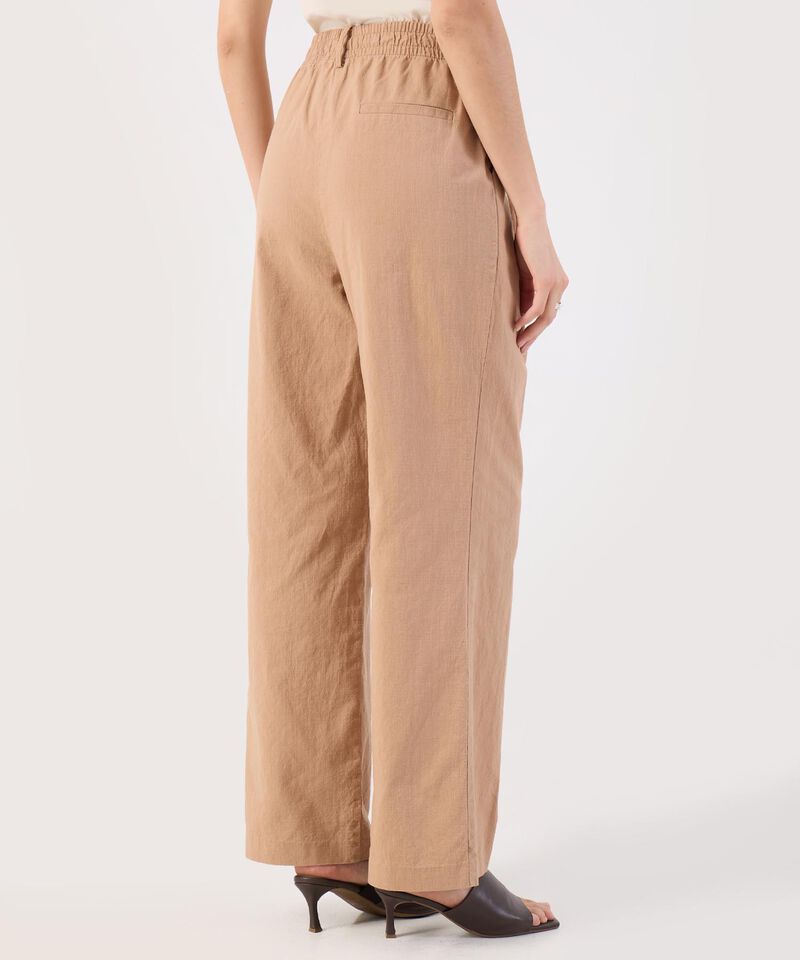 Pantalón Ancho Pinzas Lino Color Camel