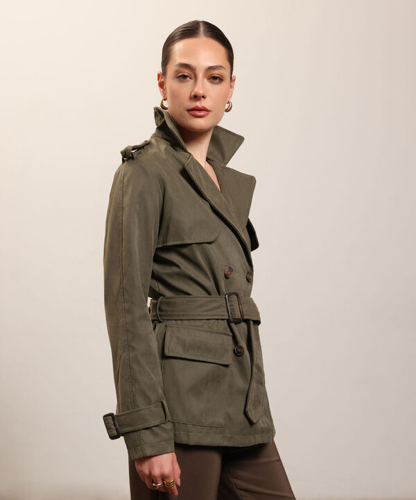 Chaqueta Trench Unicolor Con Cinturon  image number null