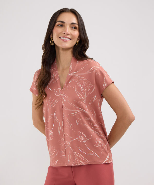 Camiseta Manga Corta Estampada, Cuello En V image number null