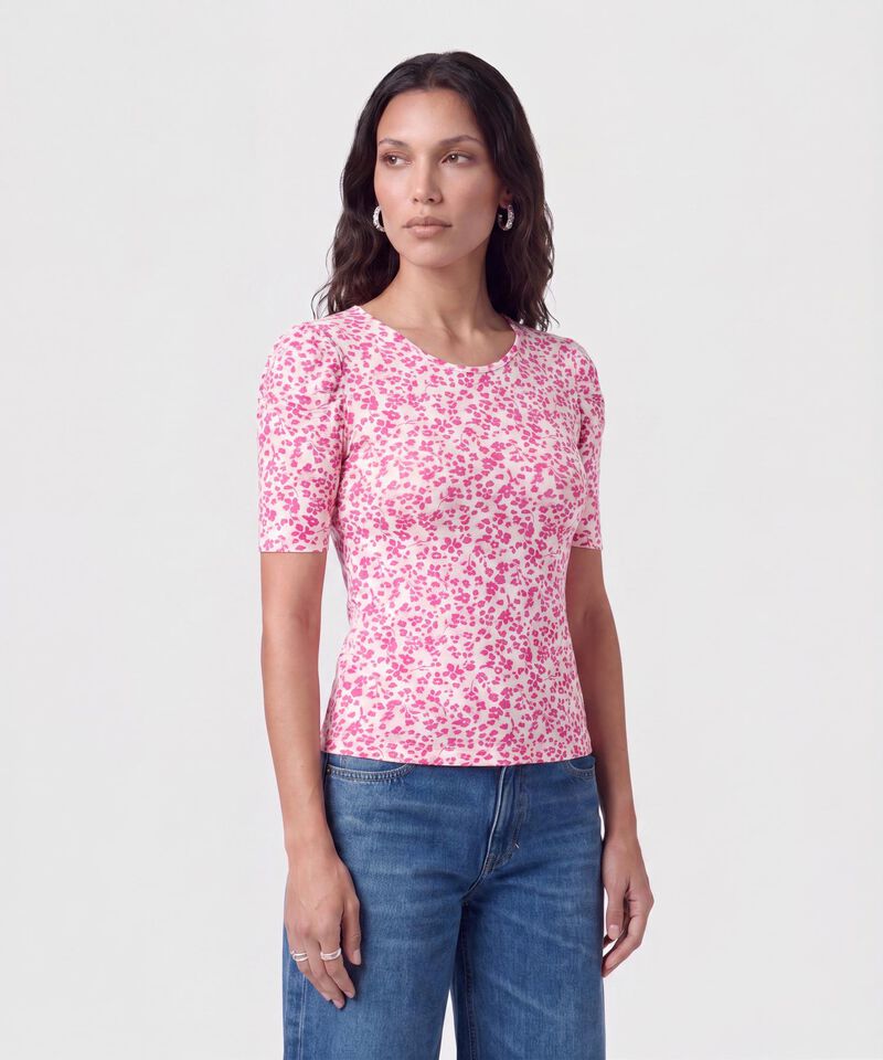Camiseta Manga Corta Con Ruche Estampada