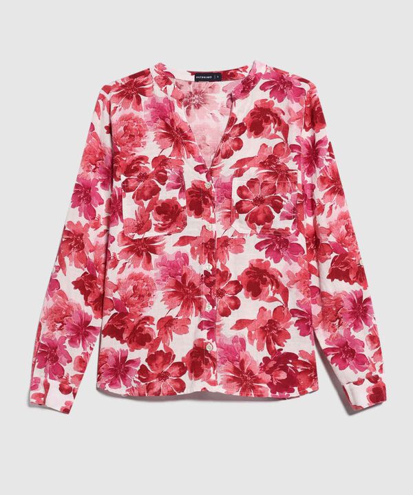 Blusa Manga Larga Estampada En Lino