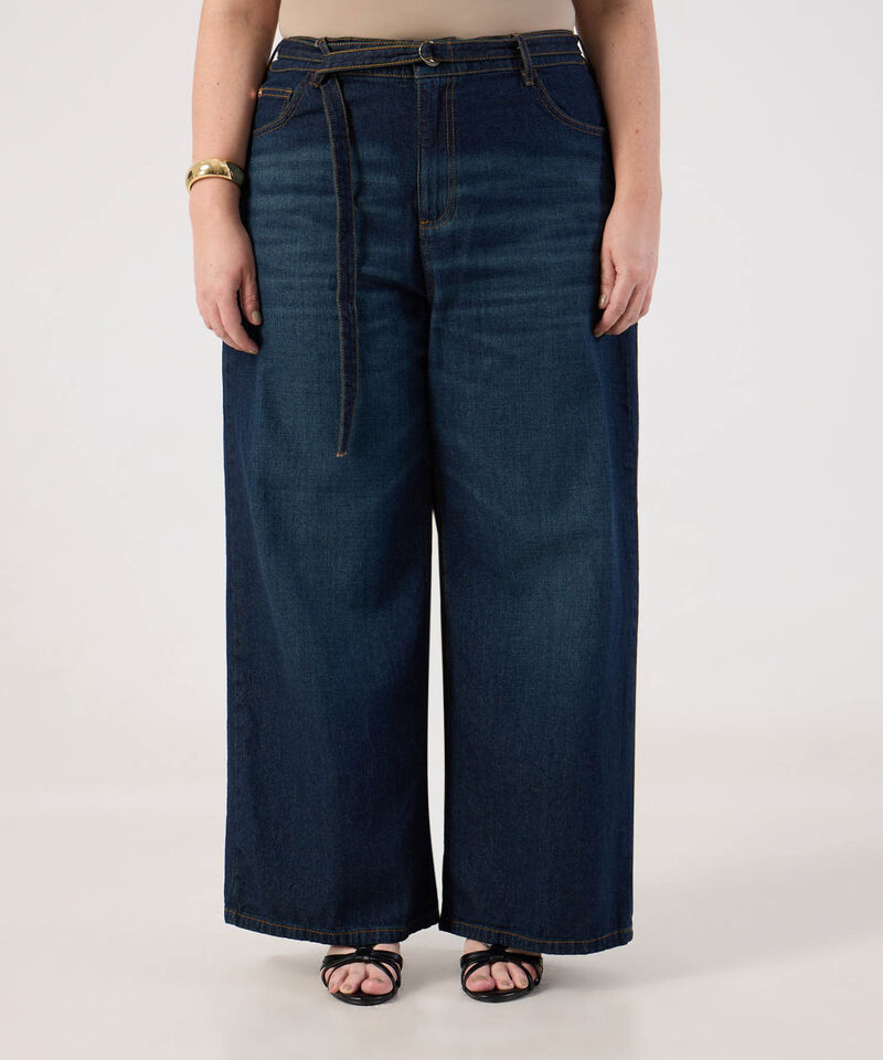 Jean Wide Leg con Cintur&oacute;n de Tela para Mujer Curvy