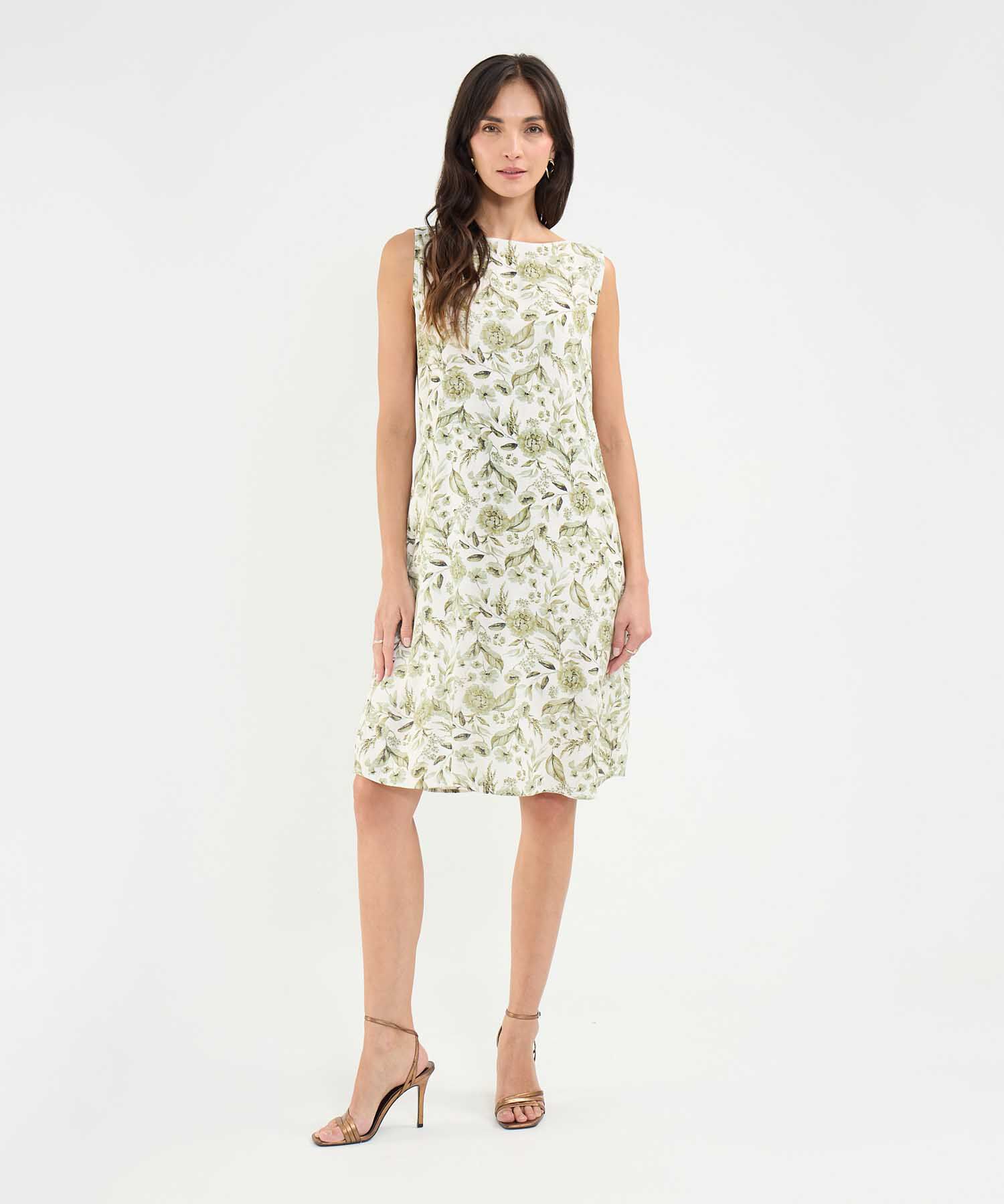 Vestido Estampado en Efecto Lino