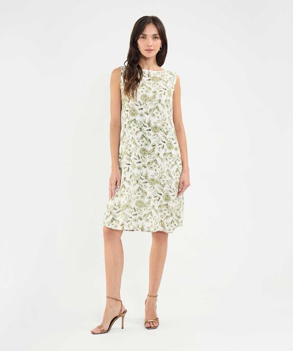 Vestido Estampado en Efecto Lino image number null