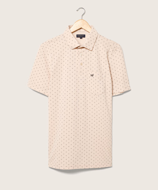 Polo Estampada, Cuello Duro Con Bolsillo Y Silueta Regular Fit