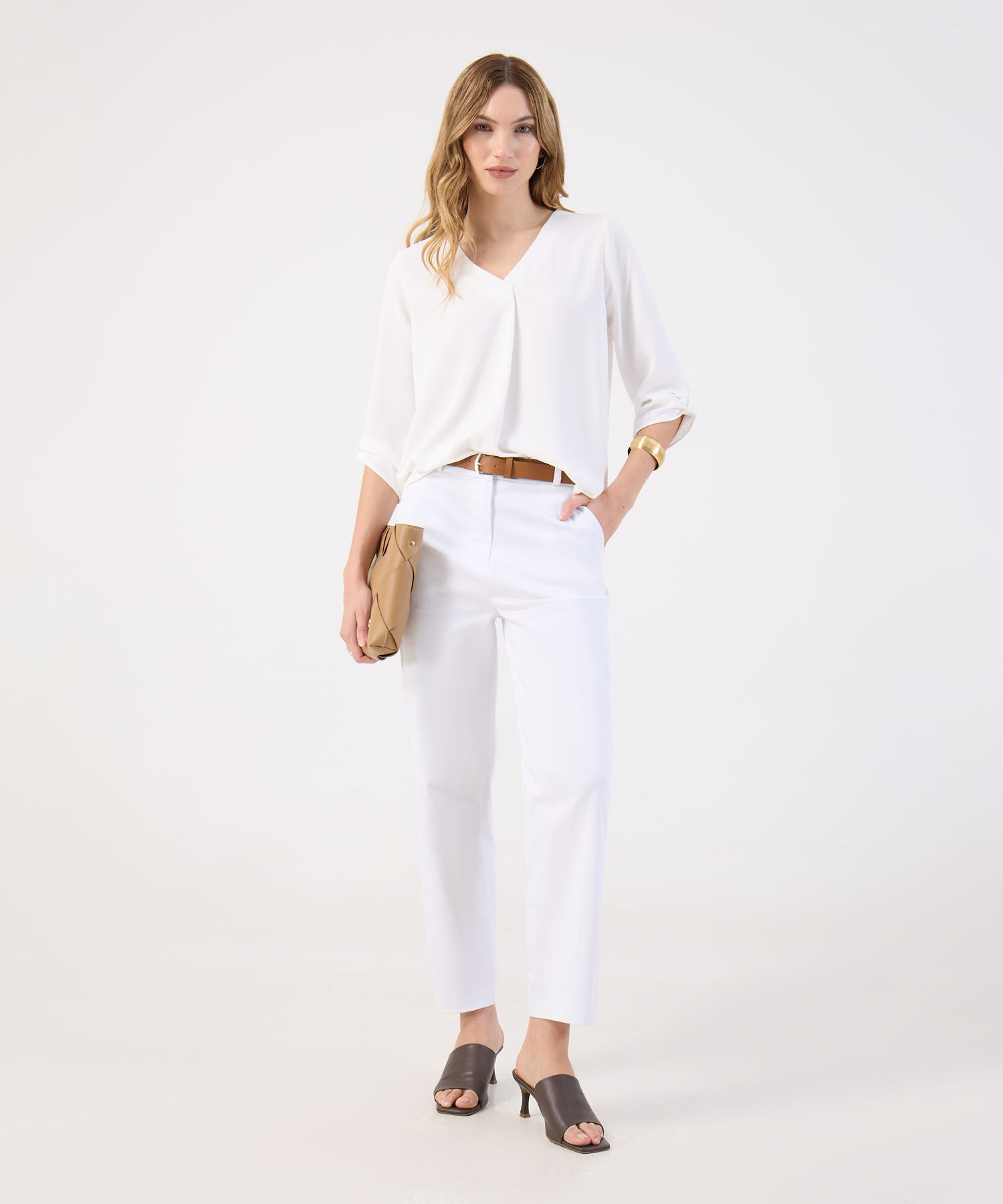 Blusa De Mujer Fluida Escote V Manga Tres Cuartos