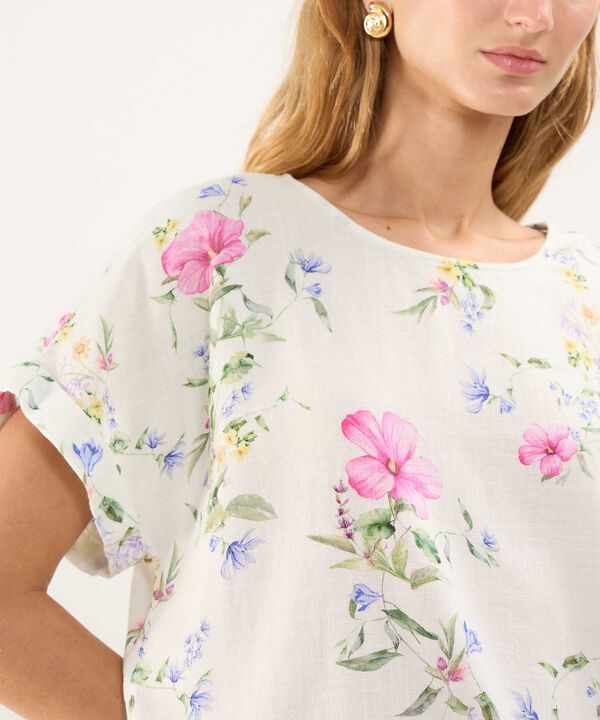 Blusa Estampada en Efecto Lino