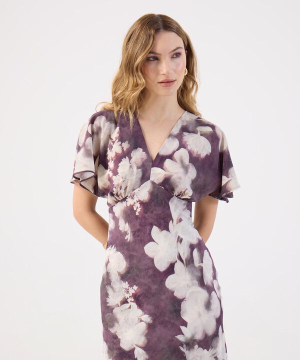 Vestido Midi Estampado Para Mujer Manga Mariposa image number null