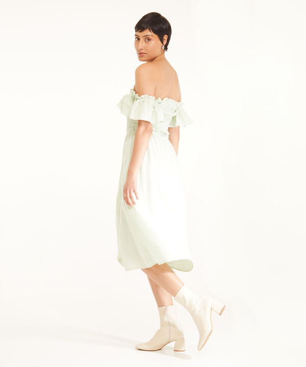Vestido Midi Manga Corta Tipo Gola