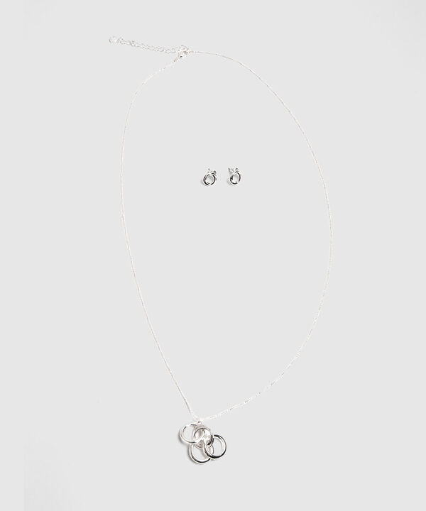 Set Plateado Con Collar Y Aretes De Aros Entrelazados image number null