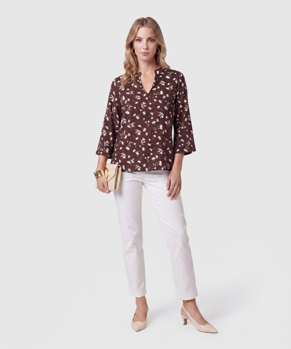 Blusa Estampada Con Cuello En V Para Mujer
