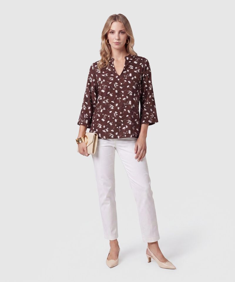 Blusa Estampada Con Cuello En V Para Mujer