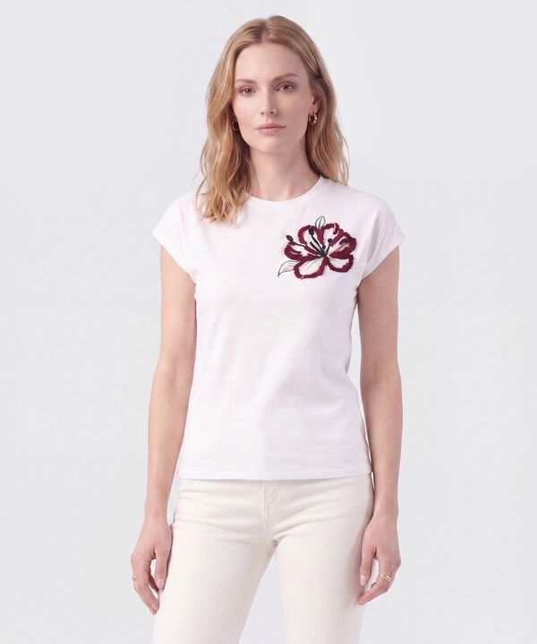 Camiseta Con Aplique De Flor Para Mujer