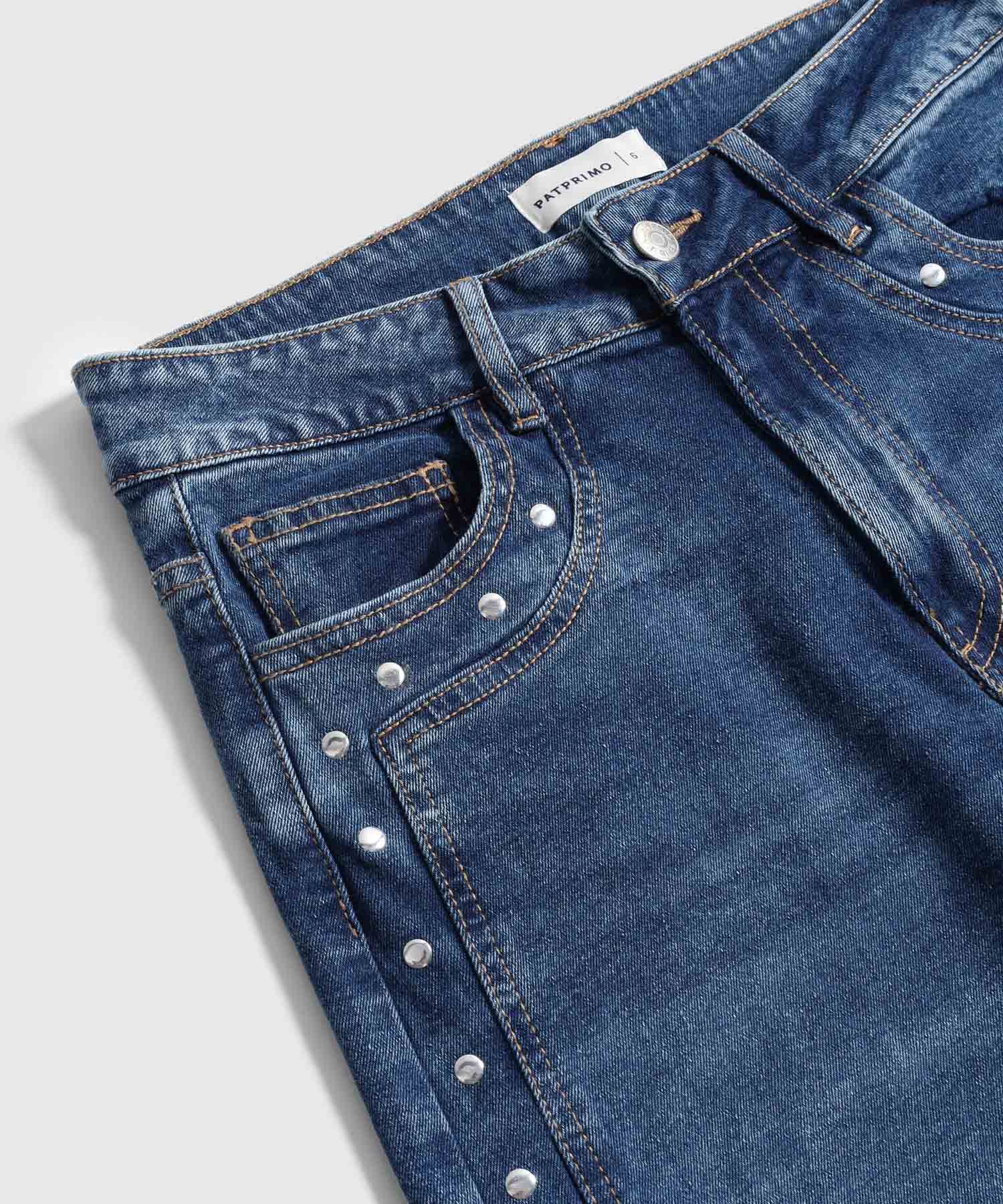 Jean Recto con Apliques Laterales para Mujer