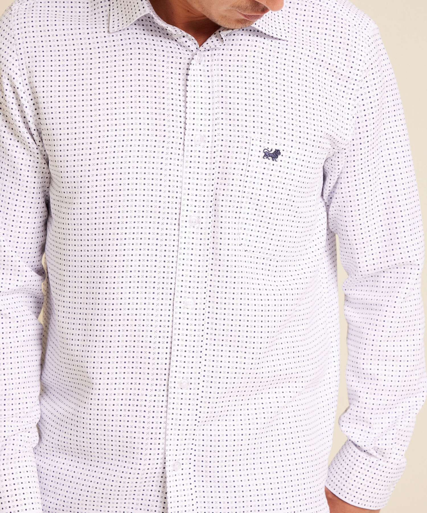 Camisa Estampada Manga Larga Con Bolsillo, Silueta Regular Fit
