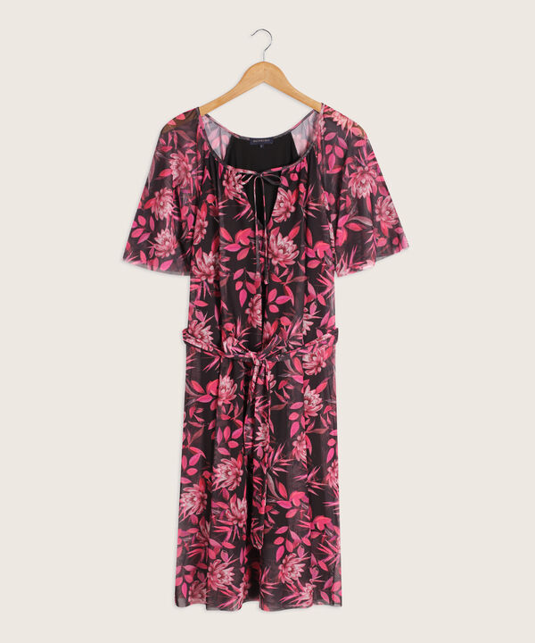 Vestido Manga Corta Midi Estampado En Tull