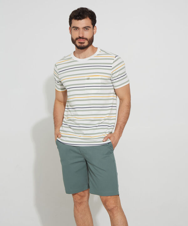 Camiseta Preteñida Manga Corta Cuello Redondo En Rib Y Bolsillo Superior