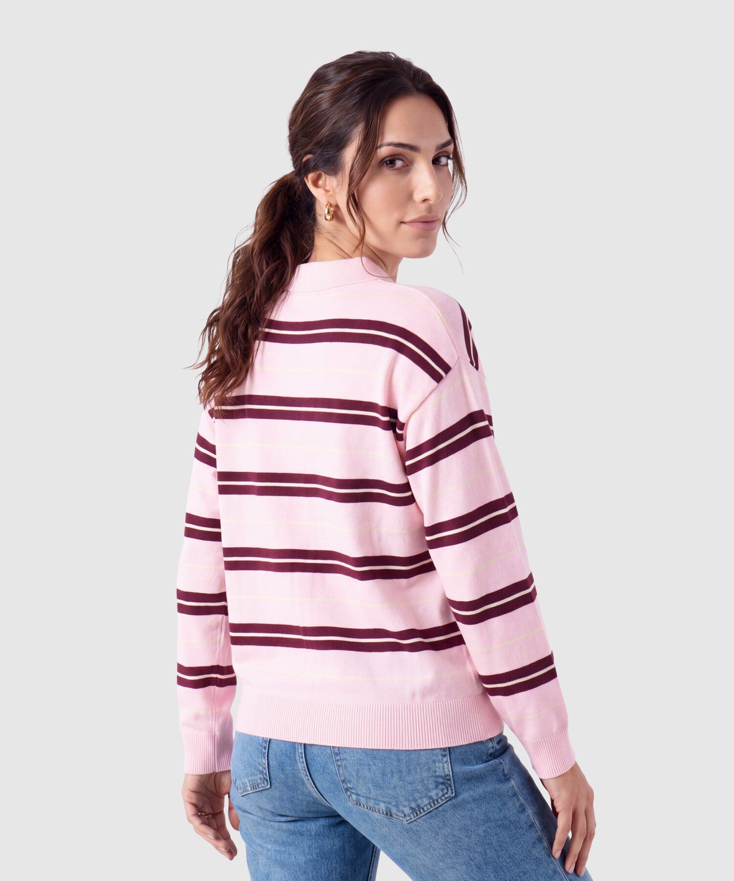 Polo Manga Larga A Rayas Para Mujer