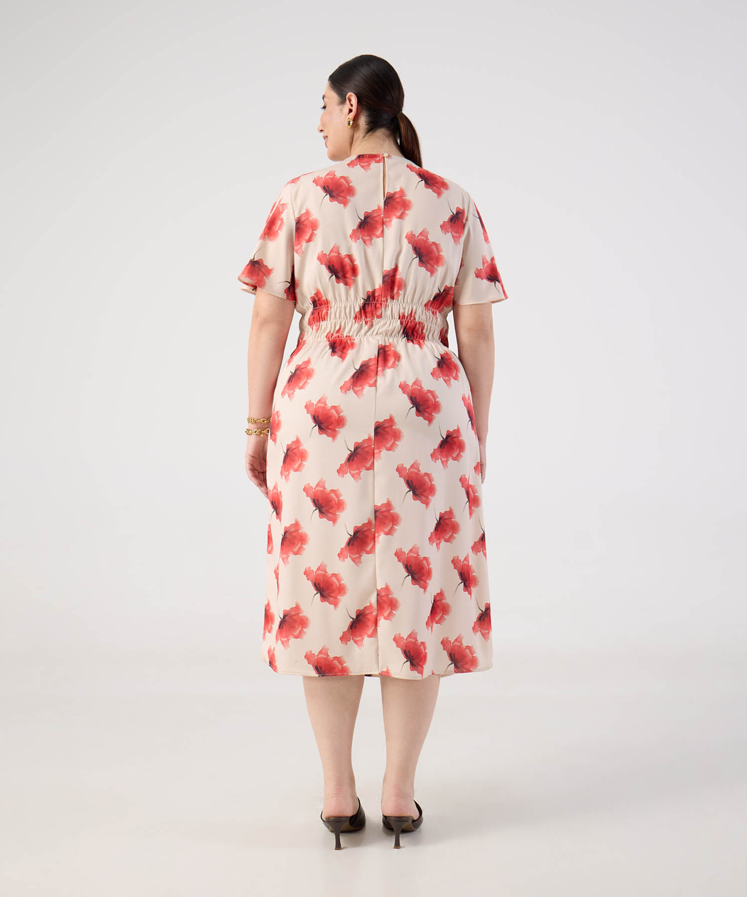 Vestido con El&aacute;stico en Cintura y Manga Mariposa Para Mujer Curvy