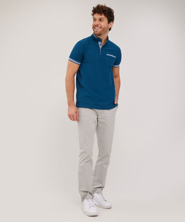 Polo Unicolor Cuello Mao Manga Corta Slim Fit