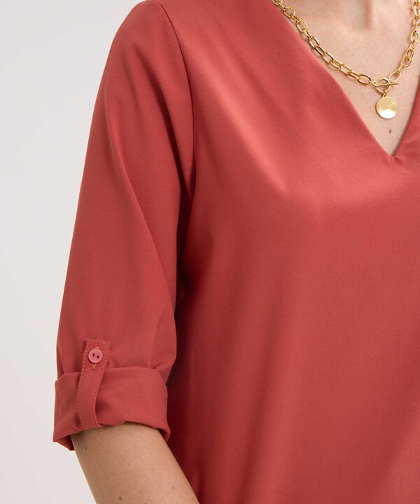 Blusa Manga Tres Cuartos Unicolor Escote En V image number null
