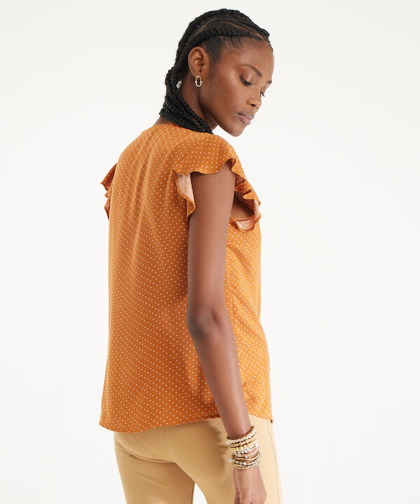 Blusa Estampada Manga Sisa  Con Bolero, Cuello En V Con Bolero Y Botonadura En Frente