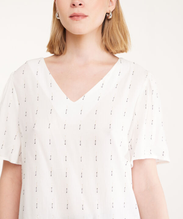 Blusa De Mujer Con Escote V Y Manga Corta Fluida