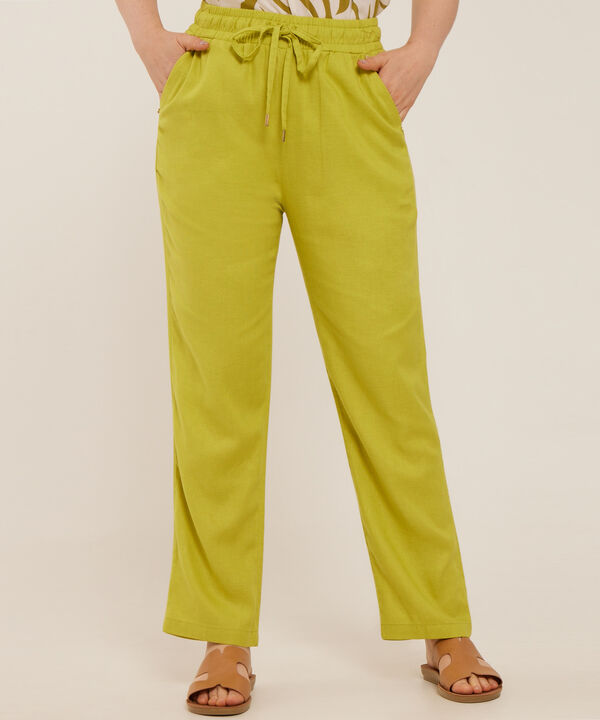 Pantalón Pretina Resortada En Lino Unicolor