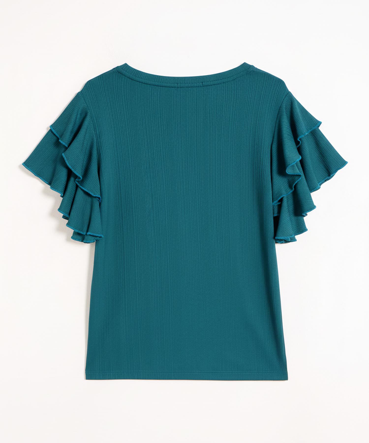 Camiseta Mujer Mangas Volantes Acanalada Elegante