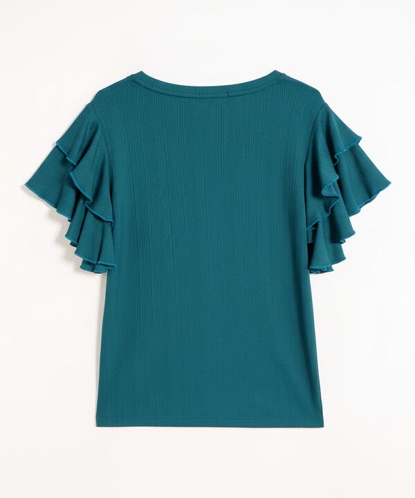 Camiseta Mujer Mangas Volantes Acanalada Elegante image number null