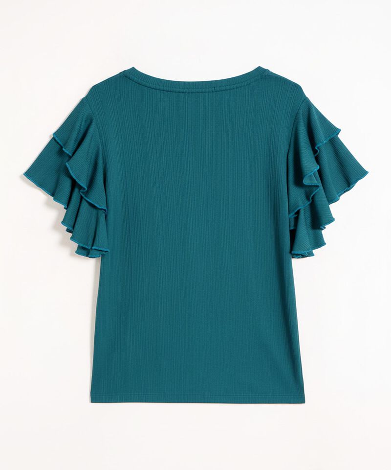 Camiseta Mujer Mangas Volantes Acanalada Elegante