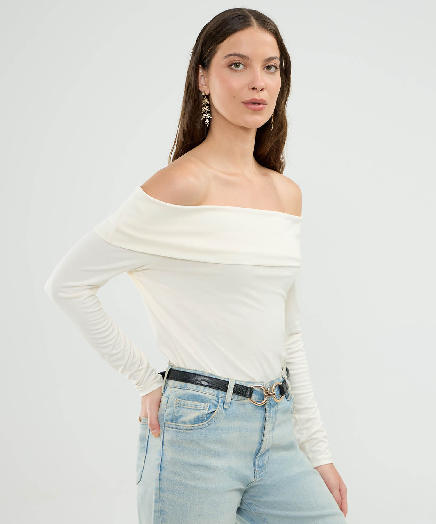 Camiseta Ajustada Cuello Bandeja Para Mujer