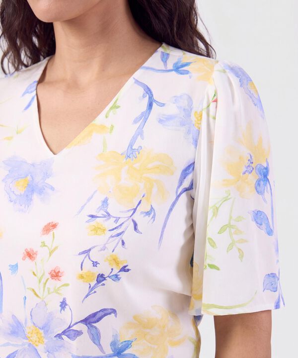 Blusa Cuello En V Manga Fluda Para Mujer