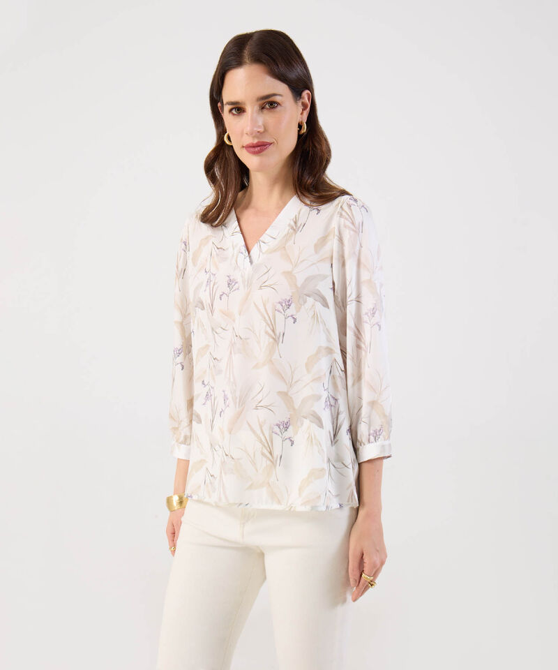 Blusa de Manga 3/4 con Escote en V para Mujer