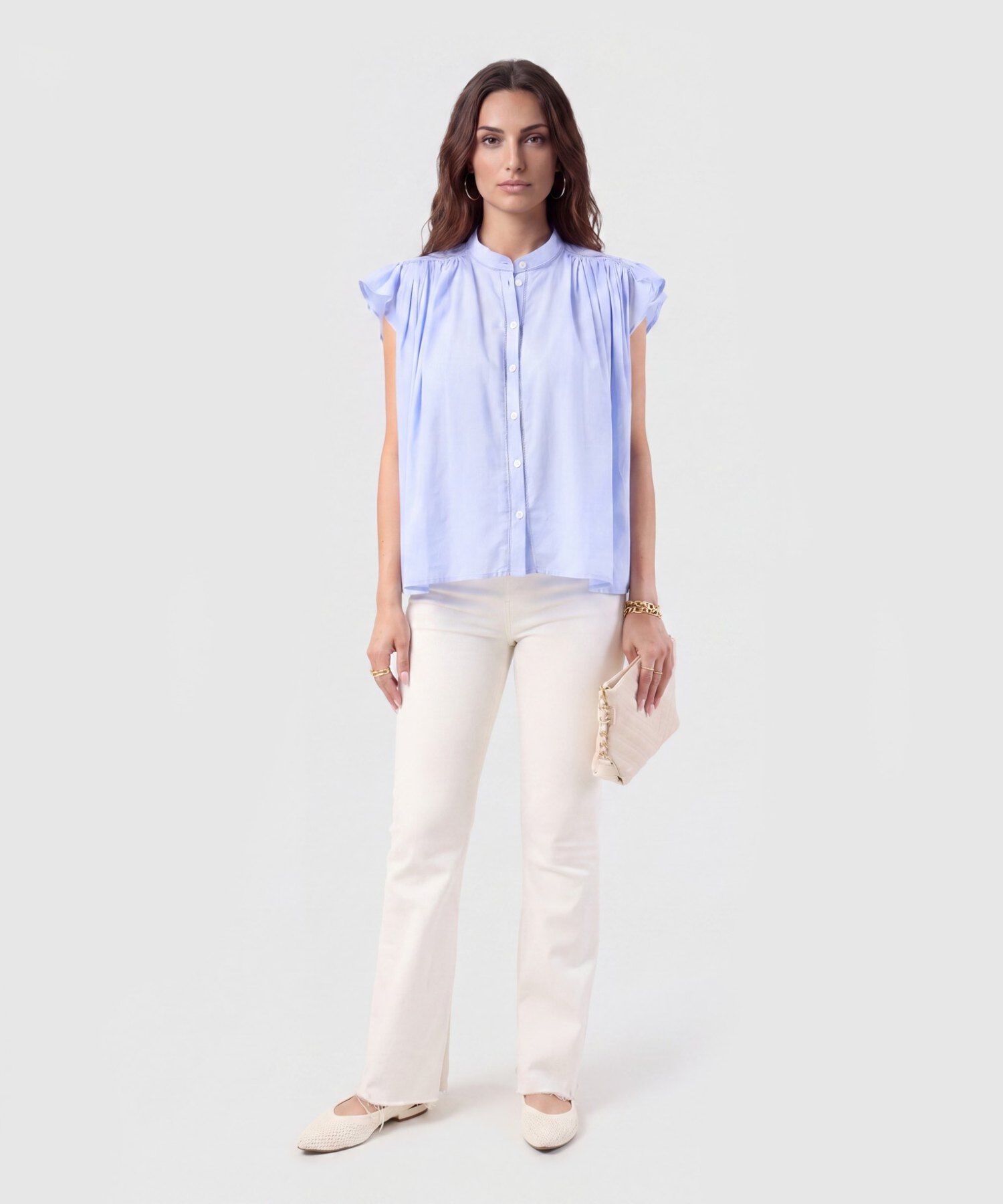 Blusa Cuello Alto con Vuelos Mujer