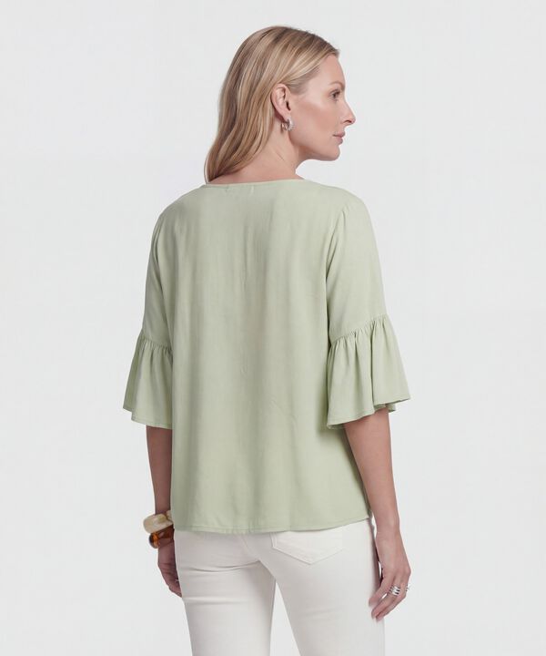 Blusa Cuello En V Con Manga Volante Mujer