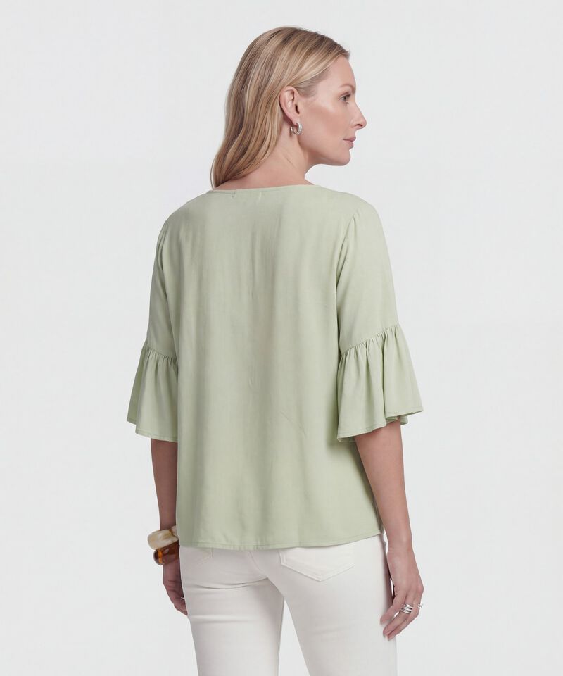 Blusa Cuello En V Con Manga Volante Mujer