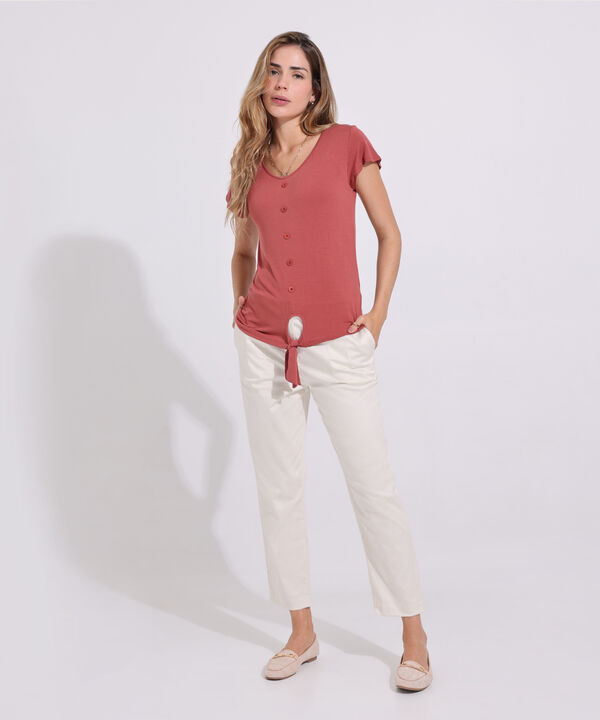 Camiseta Cuello V, Manga Volada Anudado En Frente, Línea Moda Verona