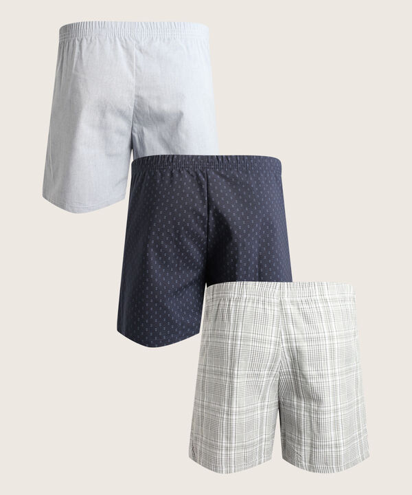 Boxer Pack X3 Pantaloncillo Tejido Plano Amplio Algodón Preteñido, Cuadro-Rayas Y Estampado