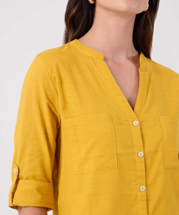 Blusa Manga Larga Unicolor En Lino image number null