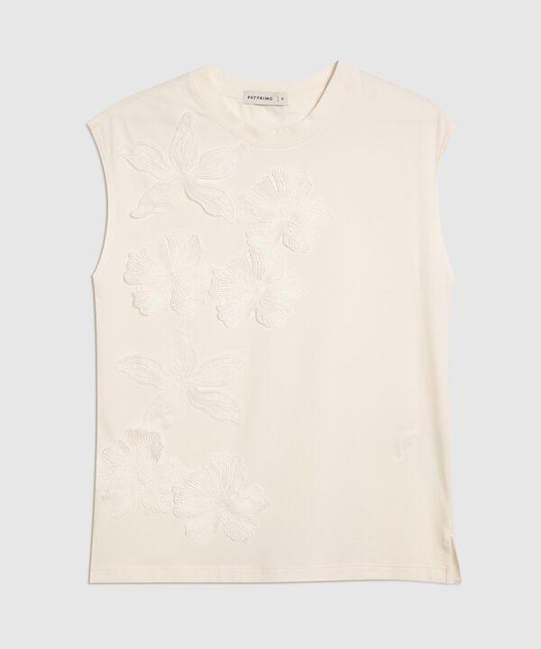 Camiseta Sisa Bordado Flores en Relieve Mujer image number null