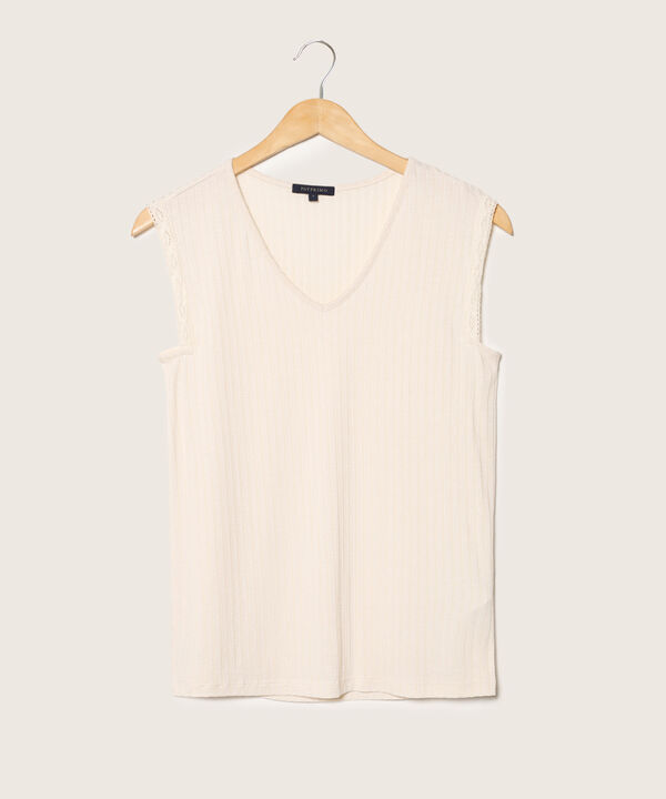 Camiseta Manga Sisa, Con Encaje Bolillo De Algodón En Sisa A Tono