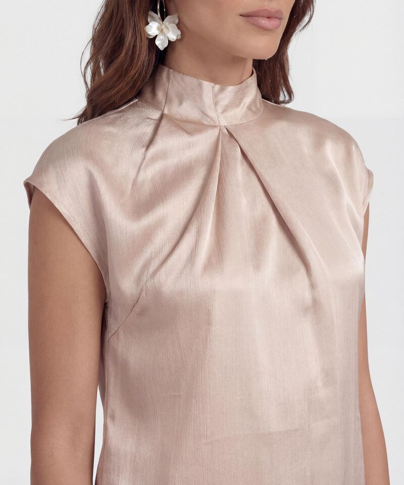 Blusa Manga Corta con Cuello Alto para Mujer